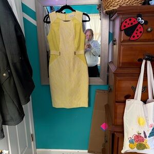 Calvin Klein Yellow Patterned Midi Dress